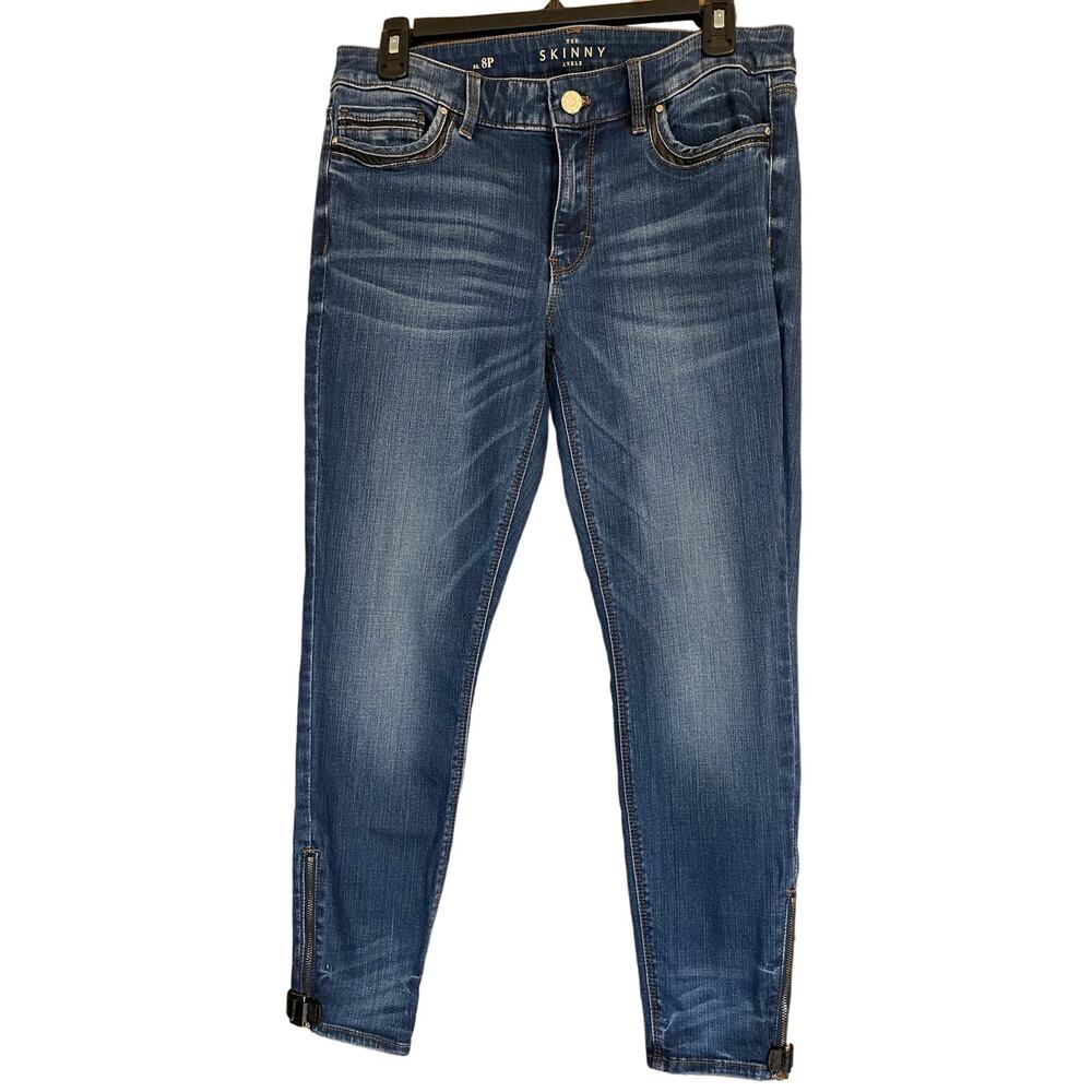 White House Black Market The Skinny Ankle Jeans Distressed Dark Wash. Size 8P`